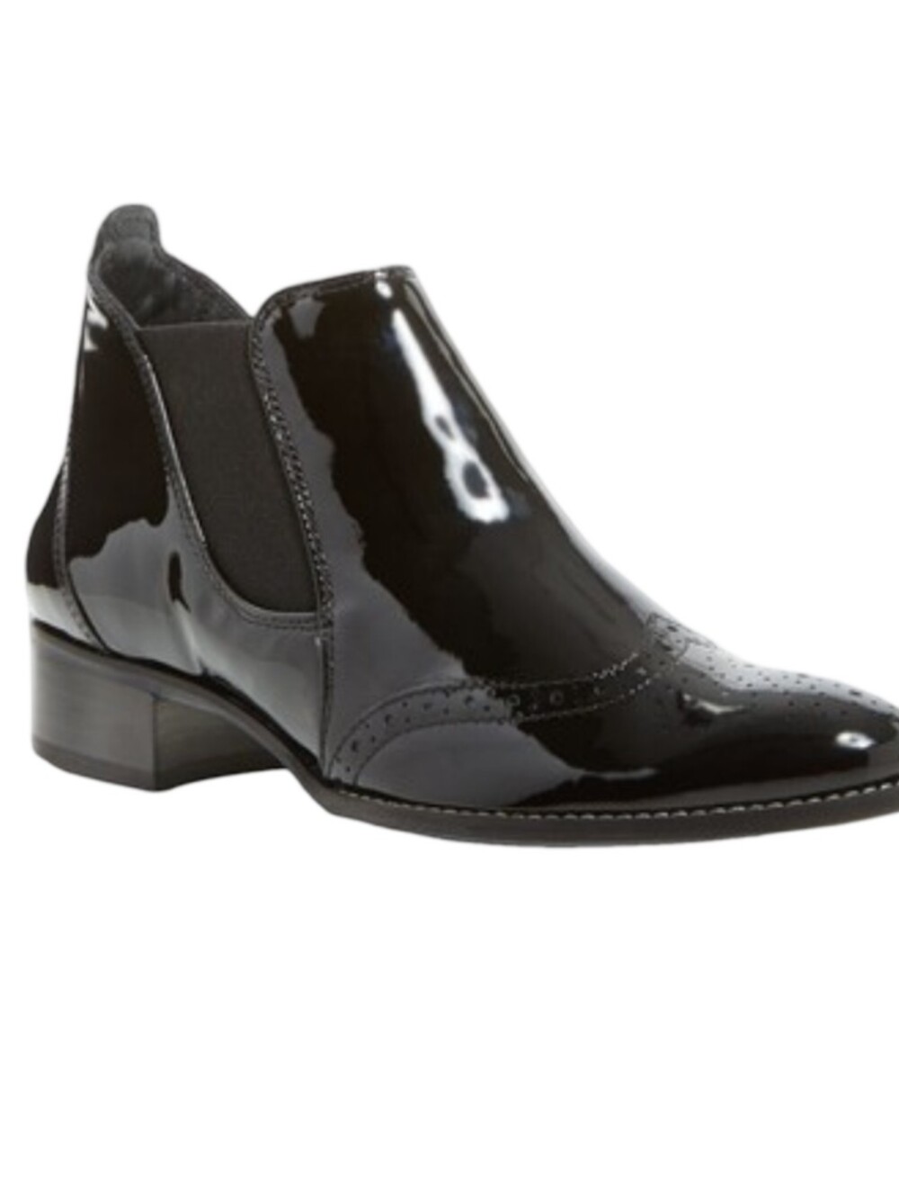 Paul Green Black Patent Leather Wingtip Chelsea Ankle Boots, US Size 7 (UK 4.5)